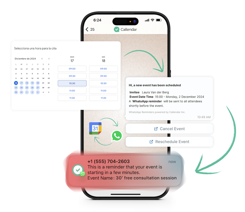 Recordatorio de WhatsApp para Google Calendar